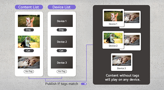 This image showcases the use of tag settings to manage content efficiently, making it easier to locate and apply to devices.
